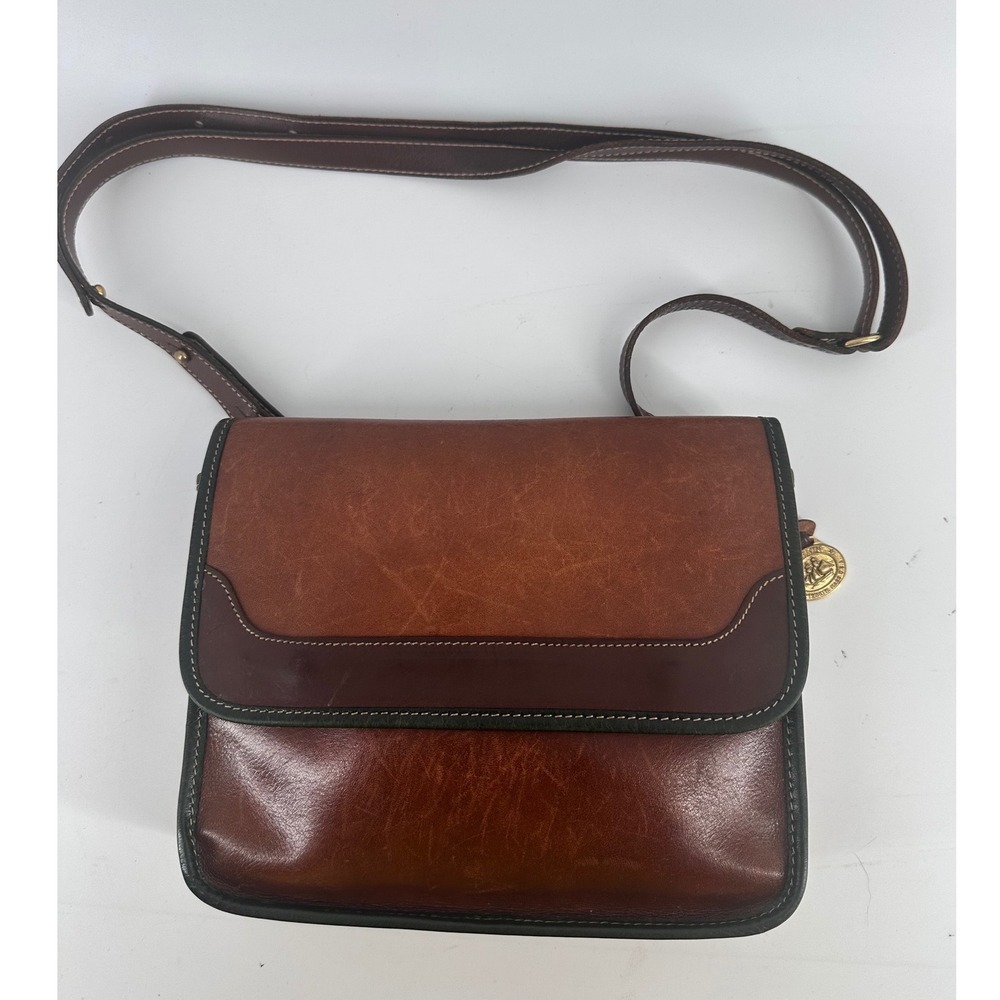 Vintage BRAHMIN Brown‎ Leather Purse Adjustable Strap Pockets